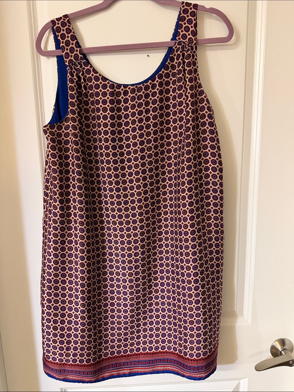 Lila Rose Burgundy and Navy Geometric Midi Shift Dress
